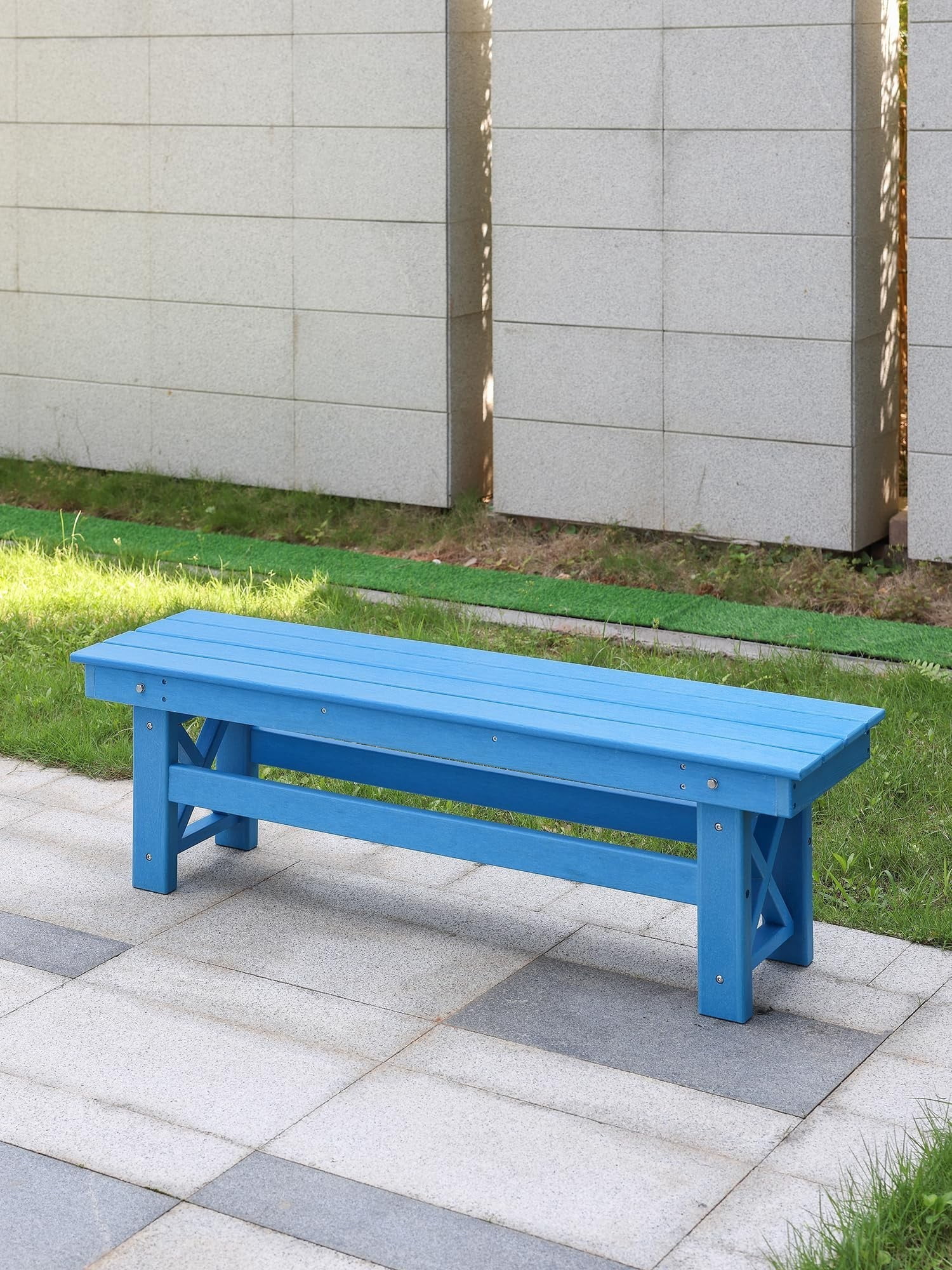 HDPE Outdoor Dining Table for 6, 66.9" Rectangle Patio Dining Table with 2.2" Umbrella Hole, All Weather HDPE Outdoor Table for Backyard, Deck, Garden, Poolside, Sky Blue