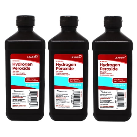 Leader Hydrogen Peroxide 3% Topical Solution, First Aid Antiseptic, 16 FL OZ - 3 Pack