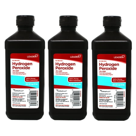 Leader Hydrogen Peroxide 3% Topical Solution, First Aid Antiseptic, 16 FL OZ - 3 Pack