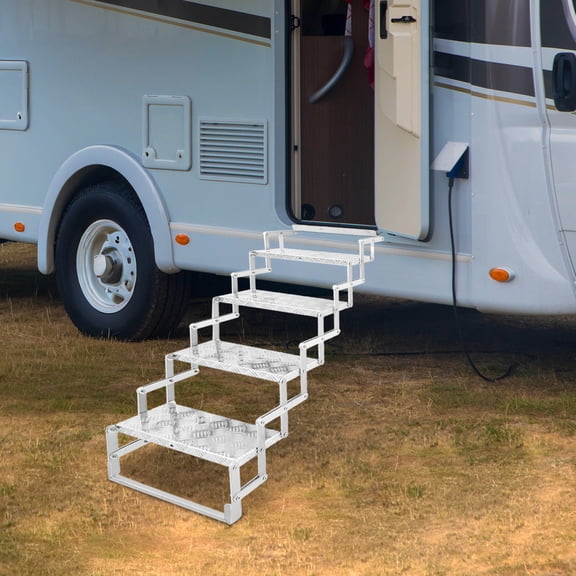 4 Tiers Silver Aluminum Alloy Scissor Stairs Foldable Step Ladder for Travel Trailers Truck Campers Attics Warehouses