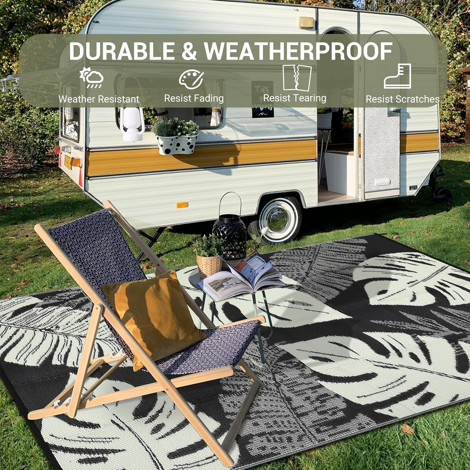 5*8ft/6*9ft/9*12ft/8*10ft/9*18ft/10*14ft/10*20ft Plastic Straw Rug Outdoor Rug Modern Leaves Area Rug Waterproof Patio Rug Outdoor Camping Rug for RV Porch Deck Camper Balcony Backyard