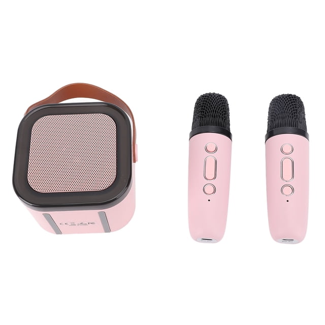 Microphones Sans Fil Haut-Parleur, Réduit les Hurlements Machine de Karaoké pour Fête Blanc Cassé, Rose