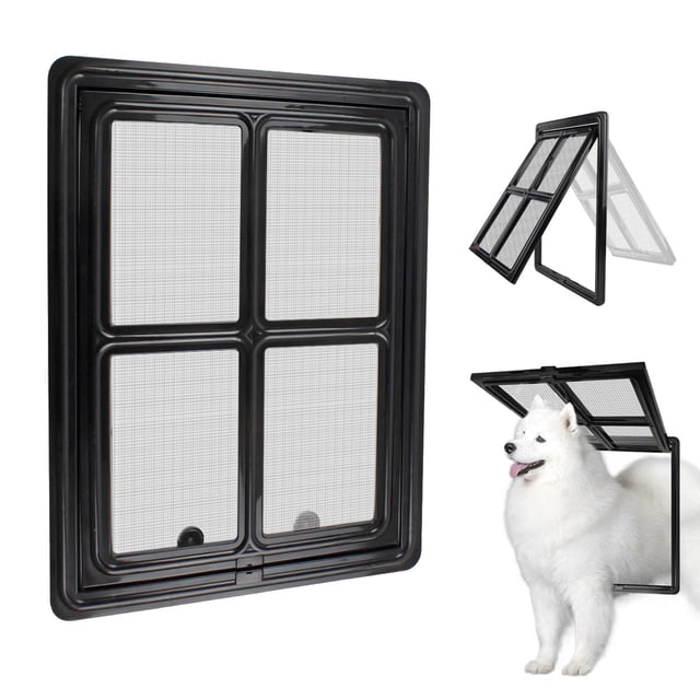 Puerta para perros NAMSAN 31 x 46 cm, magnética, con cierre, negra
