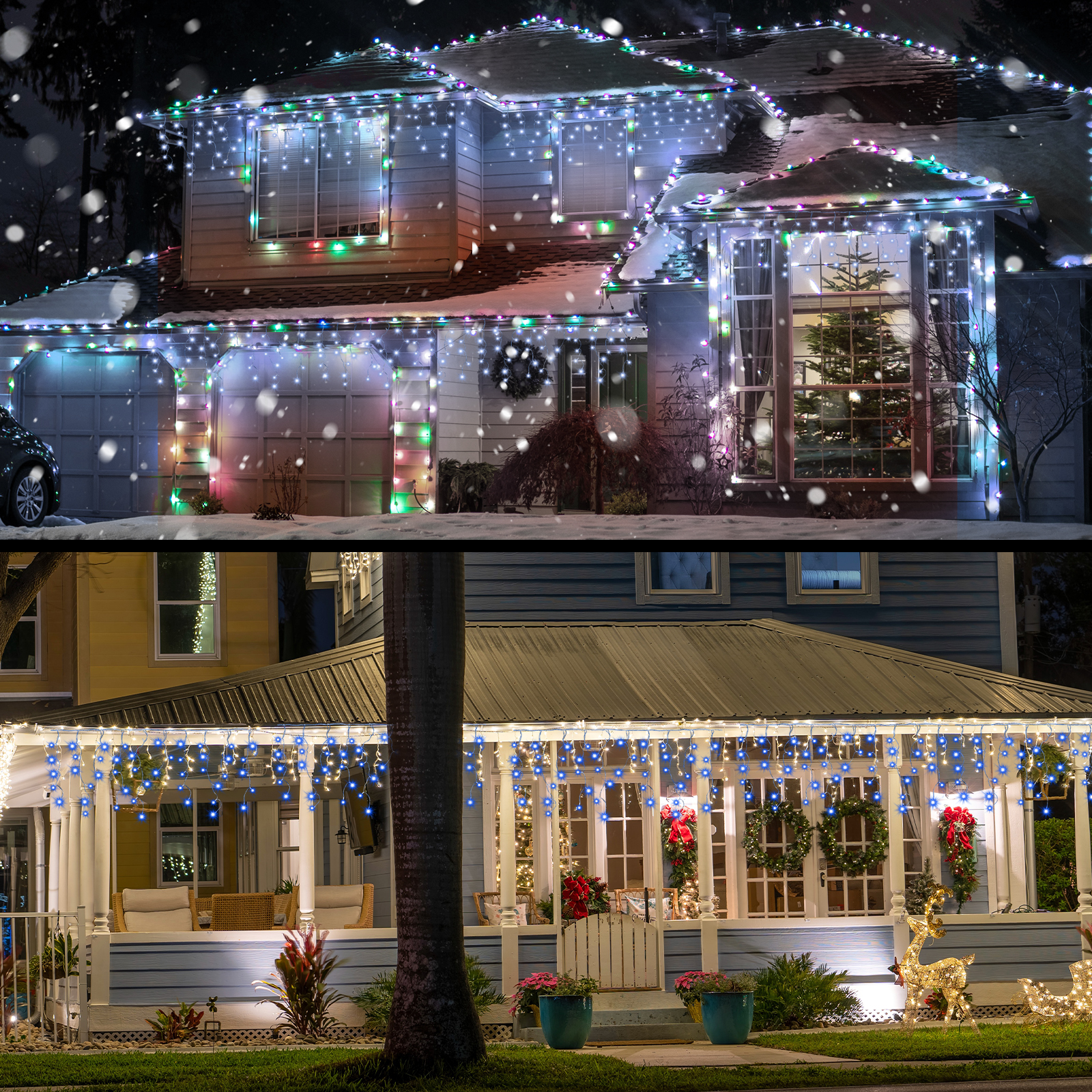 678LED Christmas Lights Outdoor, 66FT 8 Modes Icicle Lights for Outside 145 Drops Waterproof Icicle String Lights Plug in Connectable Hanging Lights for Outdoor Roof Indoor House Decor，Cool-White