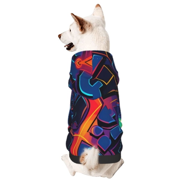 Fotbe Neon City Map Sudadera con Estampado para Perros Pequeños – Suéter con Capucha para Mascotas, Tela Suave de Forro Polar con Bolsillo-Medium