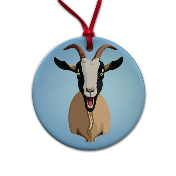 Goat Screaming Funny Christmas Tree Holiday Round Ceramic Ornament