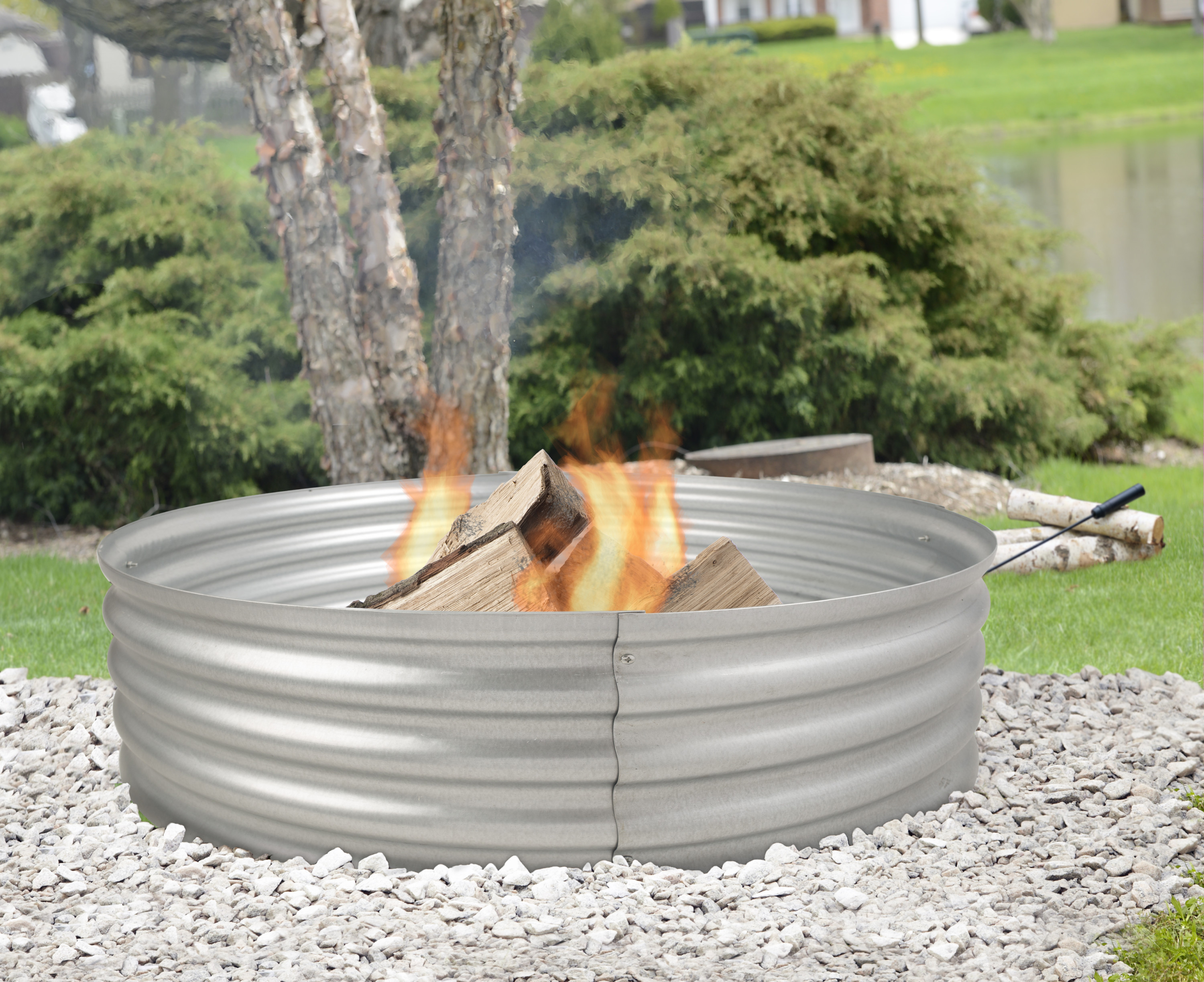 Fire Ring Pit 36 In. Portable Galvanized Steel Heavy Duty Metal