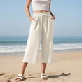 thumbnail image 4 of AKOEE Cotton Linen Capris for Women with Pockets Drawstring Elastic Waist Wide Leg Beach Lounge Capri Pants (XL, White), 4 of 8