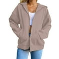 thumbnail image 3 of XIAONU Hoodies For Women Solid Color Zippered Hoodie With Pockets Drop Shoulder Long Sleeve Basic Oversized Hoodie, 3 of 7