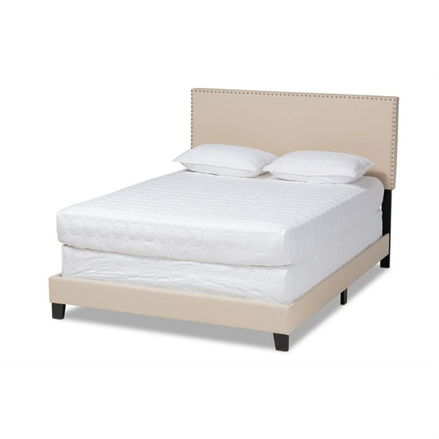 Baxton Studio Ramon Lit Complet Moderne et Contemporain en Lin Beige avec Garniture Cloutée