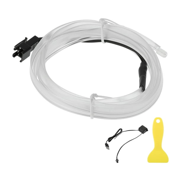 Cuerda de luz LED EL de 1m Unique Bargains, tira de luz de neón flexible para iluminación interior de automóviles, decoración de automóviles USB (5V) Azul Hielo