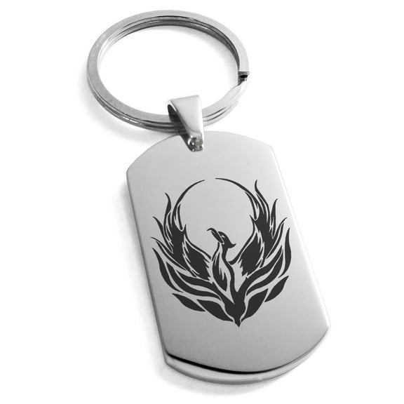 Tioneer Stainless Steel Greek Mythology Phoenix Engraved Dog Tag Keychain Keyring