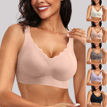 ASFGIMUJ Sports Bras For Women Seamless Bras No Underwire Scalloped Push Up Bras Soft Wireless Comfort Bralettes Full Coverage Everyday Bra Bra Plus Size