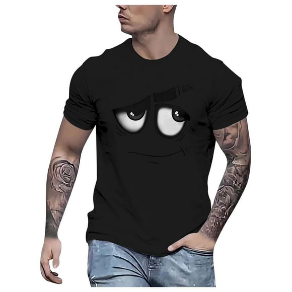 LUOGENLI Male T-shirts for Mens Men's T Shirt Fashion Printed Men's Short Sleeved T Shirt T-shirts for Men Graphic Tee Easter Vintage T-shirts for Men Graphic Tee Valentines Black M