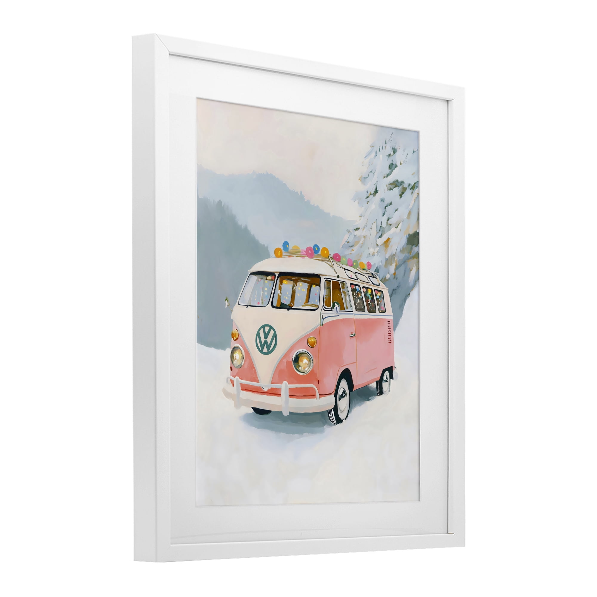 Stupell Industries Pink Christmas Van in Snow White Framed Print Under Glass, design by The Prints Vibe
