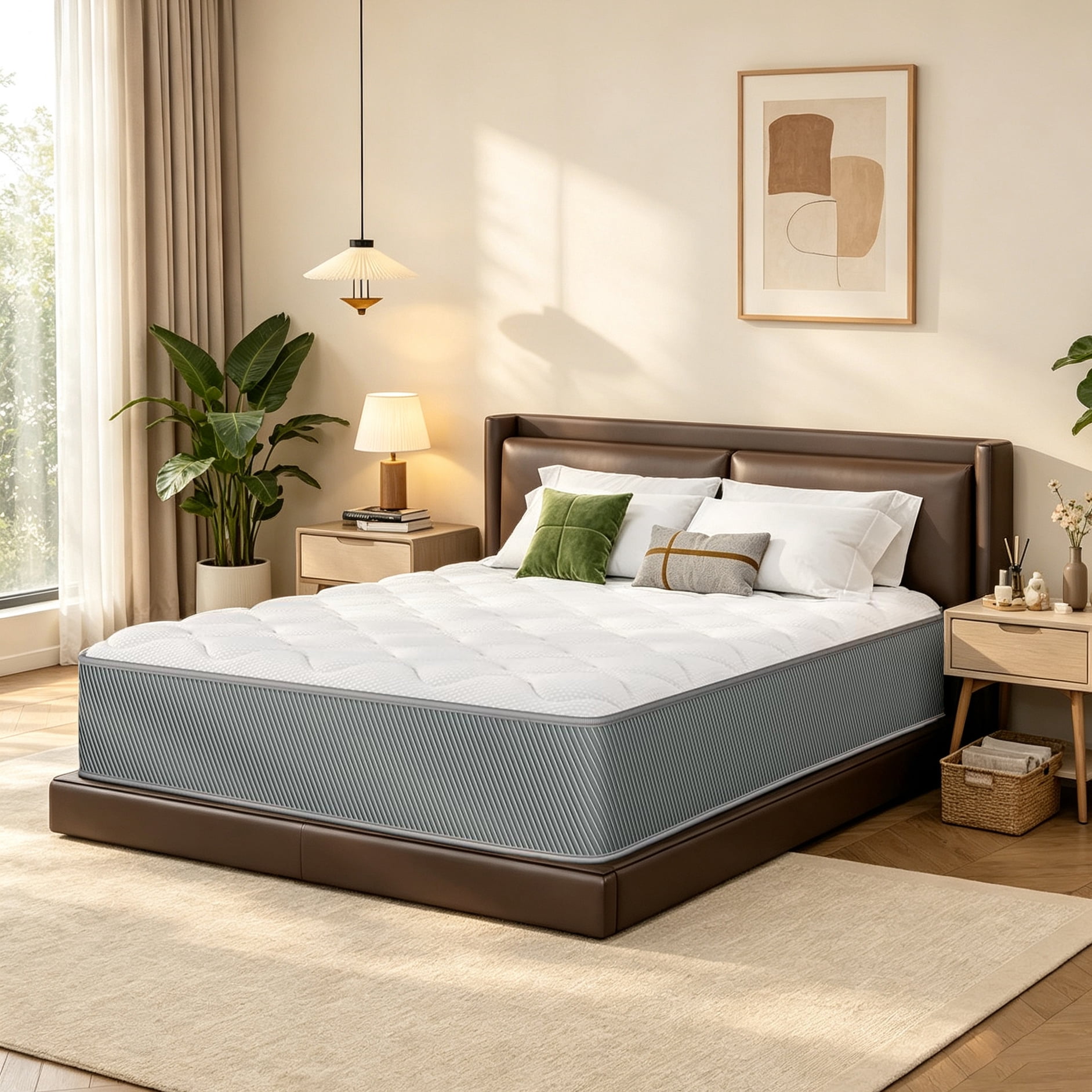 Full Size 10 Inch Hybrid Mattress, Individual Pocket Coil with Memory Foam, Mattress in a Box,Grey