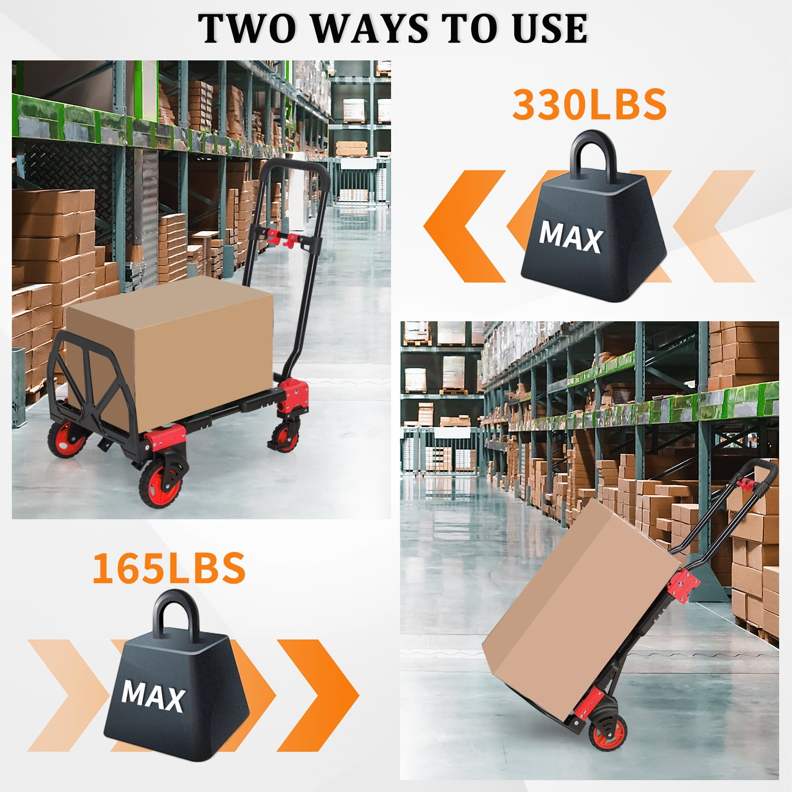 Ktaxon 2 in 1 Portable Hand Truck Hand Cart, Foldable Dolly, 330LB Capacity, with Retractable Handle