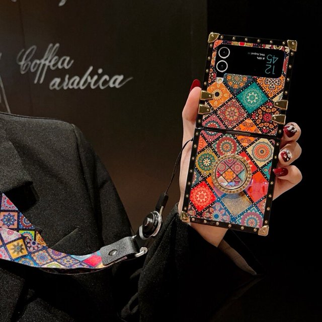 Funda Punk cuadrada de flores Retro de lujo para Samsung Galaxy Z Flip 4 3 5G Flip3 Flip4, funda de teléfono a prueba de golpes para mujer qiuyongming unisex