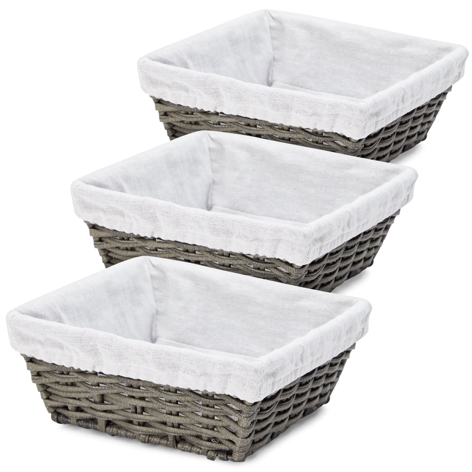 3Pack Square Wicker Storage Baskets with Liners with Cloth Lining