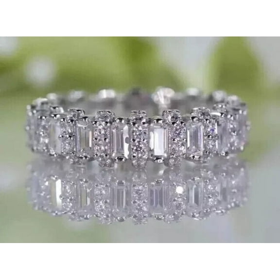 2Ct Baguette Cut Lab-Created Diamond Full Eternity Band Ring 14k White Gold Plated For Women's
