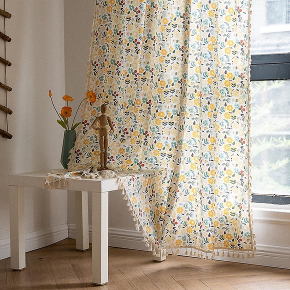 Floral Curtains Semi-Blackout Living Room Drapes Length Cotton Linen Blend Bohemian Window Curtain 150*280cm