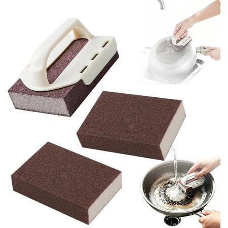 Magic Emery Cleaning Sponge with Handle, 2026 New Carborundum Sponge, Emery Sponges Brush Eraser Scrub Pad, Pot Scrubber for Removing and Cleaning Pots and Pans