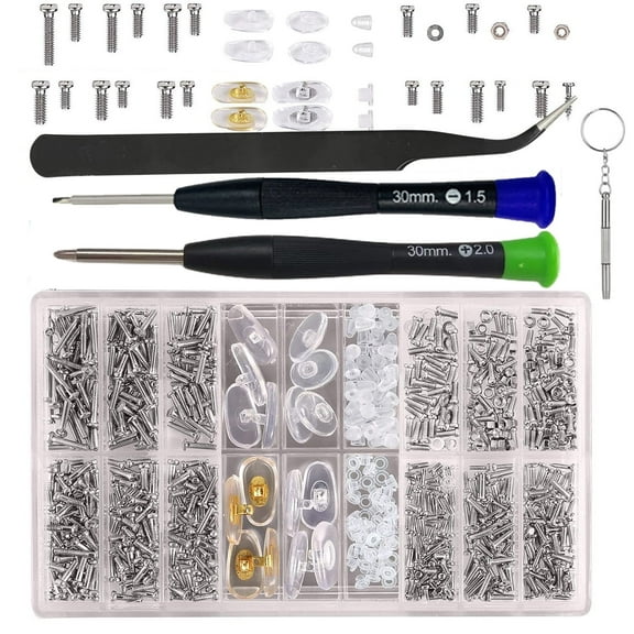 Kabuer Eyeglasses Repair Kit Glasses Repair Kit Stainless Steel Screws and Nose Pads with Micro Screwdriver Tweezer for Watch