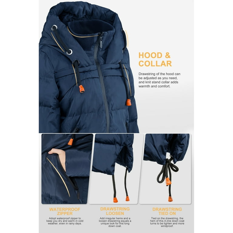 Orolay women's thickened contrast color drawstring down jacket hooded coat hotsell