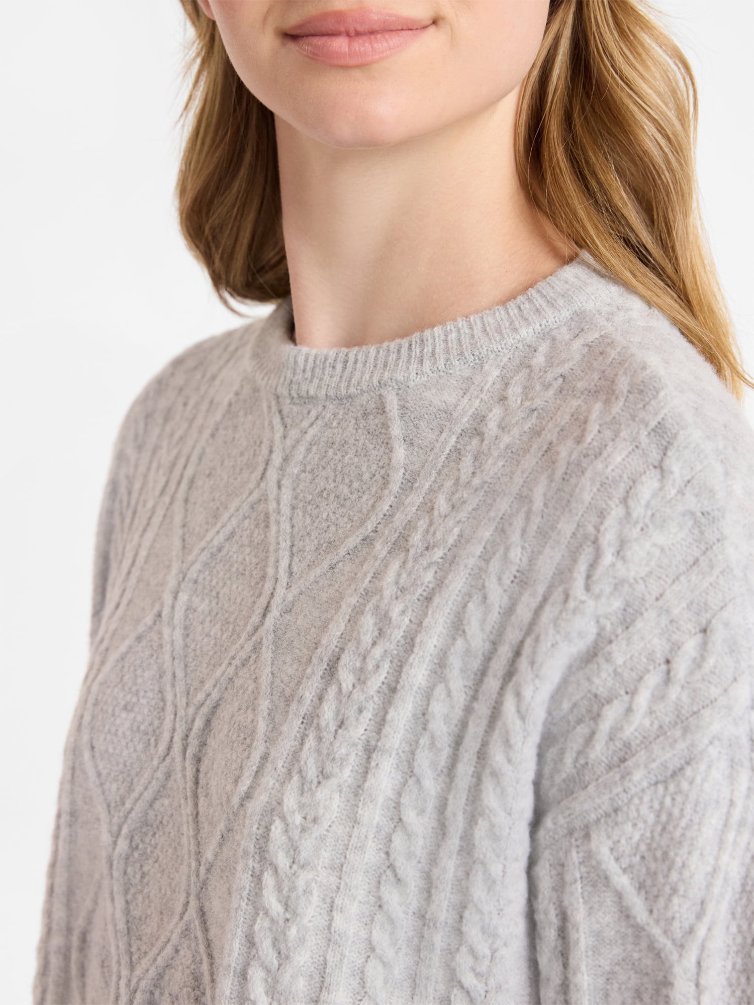 No Boundaries Cable Knit Pullover Sweater, Lightweight, Women’s