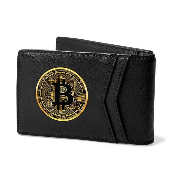 Bitcoin Black PU Leather Slim RFID Resistant Bi-fold Men Wallet