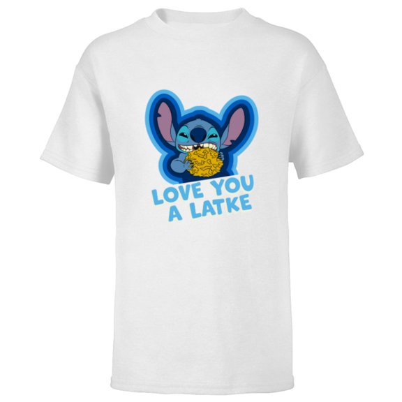 Disney Lilo & Stitch Hanukkah Holiday Love You a Latke - Short Sleeve T-Shirt for Kids - Customized-White