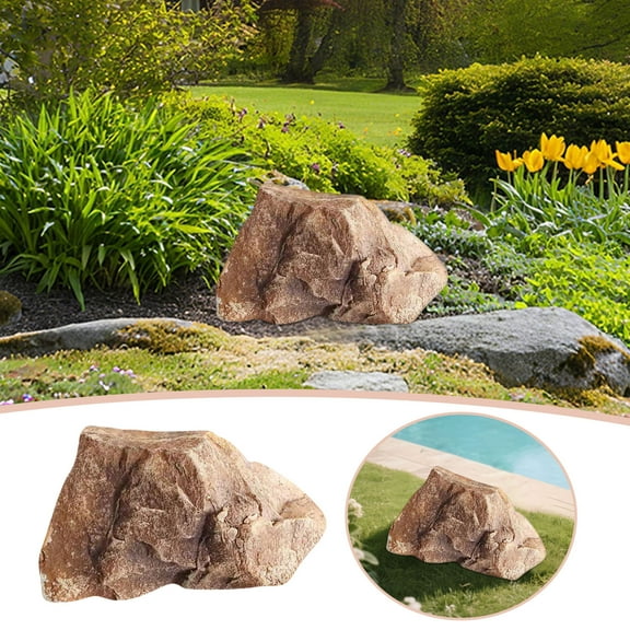 Lightweight Rock Cover - 12" Realistic Stone for Outdoor Decor, PU Foam Well Pump Cover, Landscape Rocks for Garden, Yard, Aquarium, and Patio Decoration