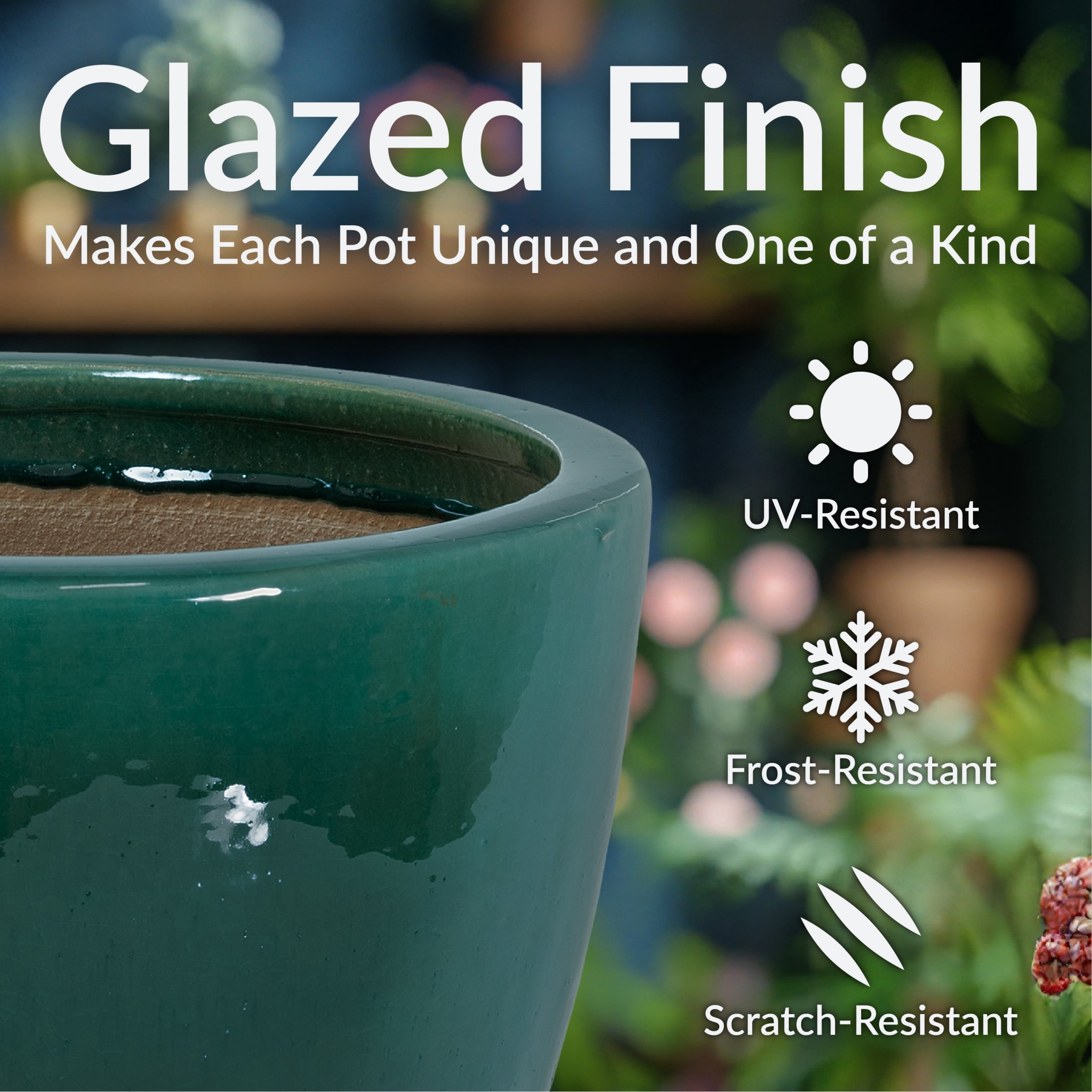 Sunnydaze Resort 15" x 15" x 11.25" H Round Dark Green Ceramic Solid Plant Pot