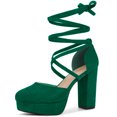 thumbnail image 1 of Zapatos De Tacón Grueso Con Tiras Y Plataforma Con Cordones Para Mujer Verde 40, 1 of 6