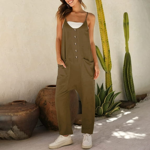 Babysbule Long Pants for Women Ladies Summer European And American Sling Pocket Casual Jumpsuit