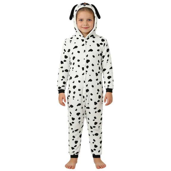 WOYY Girls Dalmatian Jumpsuit Cute Soft Hooded Long Sleeve Onesies Loungewear, Sizes 3-4