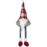 Northlight 20.5" Red, Gray and White Plaid Sitting Gnome Christmas Decoration