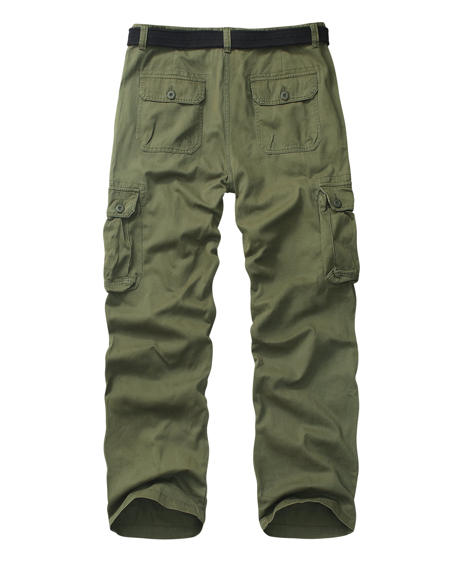 TRGPSG Men's Cargo Pants with Multi Pockets Outdoor Cotton Work Pants(No Belt),Armygreen 29