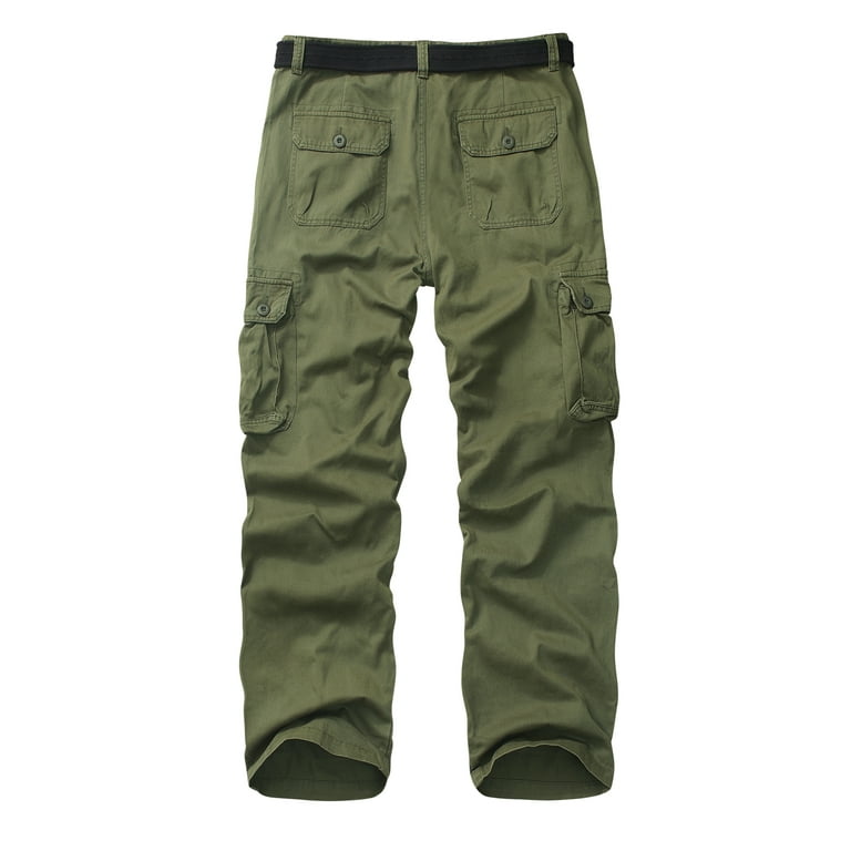 TRGPSG Men's Cargo Pants with Multi Pockets Outdoor Cotton Work Pants(No  Belt),Armygreen 42