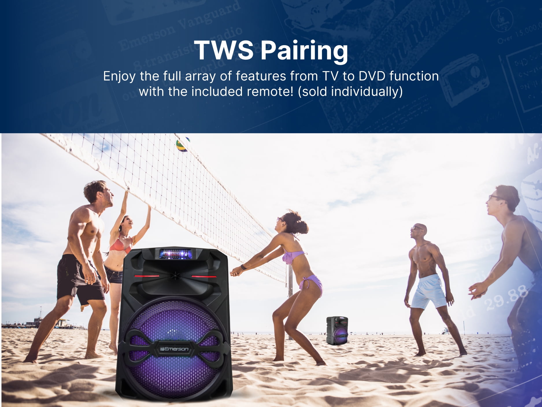 Emerson EDS-1200 Portable 12” Bluetooth Party Speaker with Disco Lights and Microphone, Black