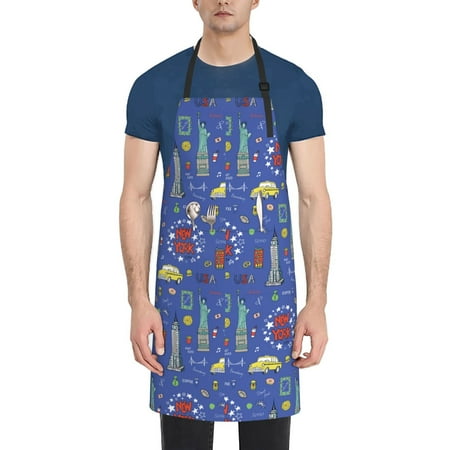 

Tebeau New-York City Print Waterproof Cooking Aprons Adjustable Bib Soft Chef Apron with 2 Pockets for Men Women