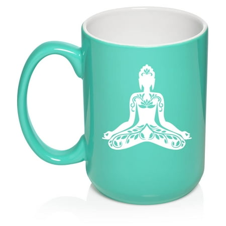 

Buddha Yoga Lotus Ceramic Coffee Mug Tea Cup Gift for Her Him Men Women Sister Wife Husband Girlfriend Boyfriend Friend Mom Dad Cute Birthday Housewarming Meditation (15oz Teal)