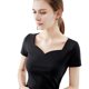 thumbnail image 3 of Camiseta de mujer manga corta corazón cuello en V algodón color sólido top, negro, XXL AweSitey AP001286-05B, 3 of 7