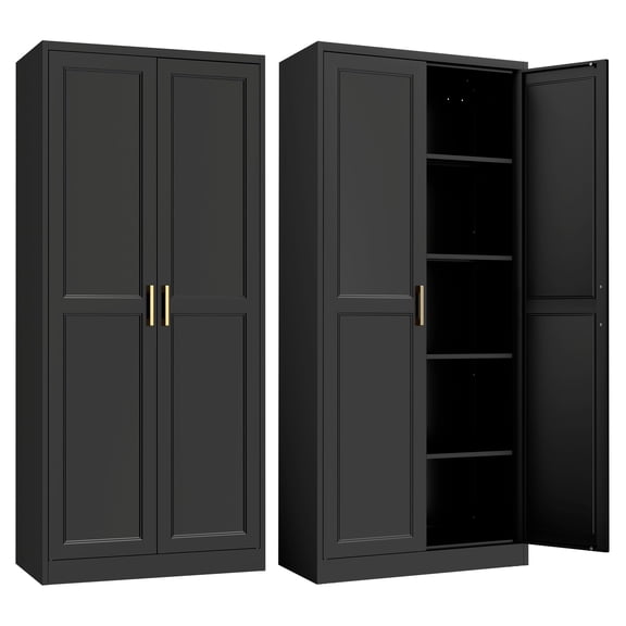 Kitchen Pantry Cabinet Tall White Metal Storage Cabinet With Doors And Adjustable Shelves Freestanding Utility Cupboard Hutch Organizer For Living Room Bathroom
