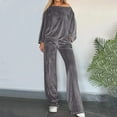 thumbnail image 3 of Dxzfnsa Women 2 Piece Outfits Sweatsuit Oversized Long Sleeve Pullover Off the Shoulder Tops Wide Leg Pants Lounge Set S-3XL, 3 of 9