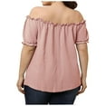 thumbnail image 4 of USSUMA Womens Summer Tops Plus Size Ruffle Basic T-Shirts for Women Trendy Solid Color Blouses Tops Dressy Off Shoulder Tunic Plus Size Shirts for Women, 4 of 8