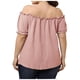 thumbnail image 4 of Tops de mujer de color sólido grande de manga corta con cuello recto y hombros descubiertos Fridja  hjk6746, 4 of 8
