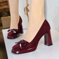 thumbnail image 2 of Women Square Toe High Heels 9CM Sexy Pumps Faux Suede Bowknot Ladies Wedding Shoes for Bride Prom Party, 2 of 7