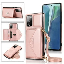 Dteck Case for Samsung Galaxy S20 FE 6.5-inch,Luxury Leather Wallet Case Magnetic Flip Card Holder Slots Back Protective Kickstand S20 FE 5G Phone Cover with Shoulder Strap (about 1.4m),Rosegold