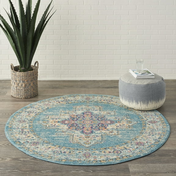 Nourison Passion Bohemian Light Blue 5'3" x round Area Rug, (5 Round)